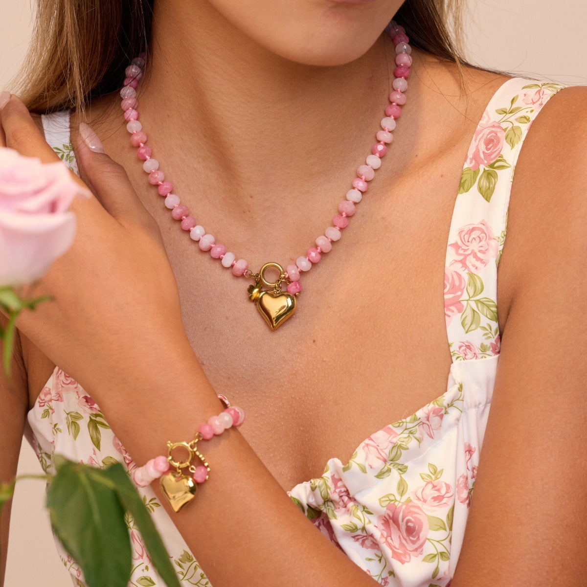 Natural Stone Necklace and Bracelet Set