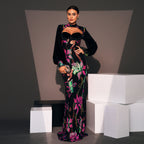 Long Sleeve Crew Neck Cutout Long Sequined Cocktail Dress