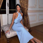 Women's Halter 3D Backless Split Maxi Dress