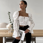 Women's Floral Square Neck Puff Sleeve Top