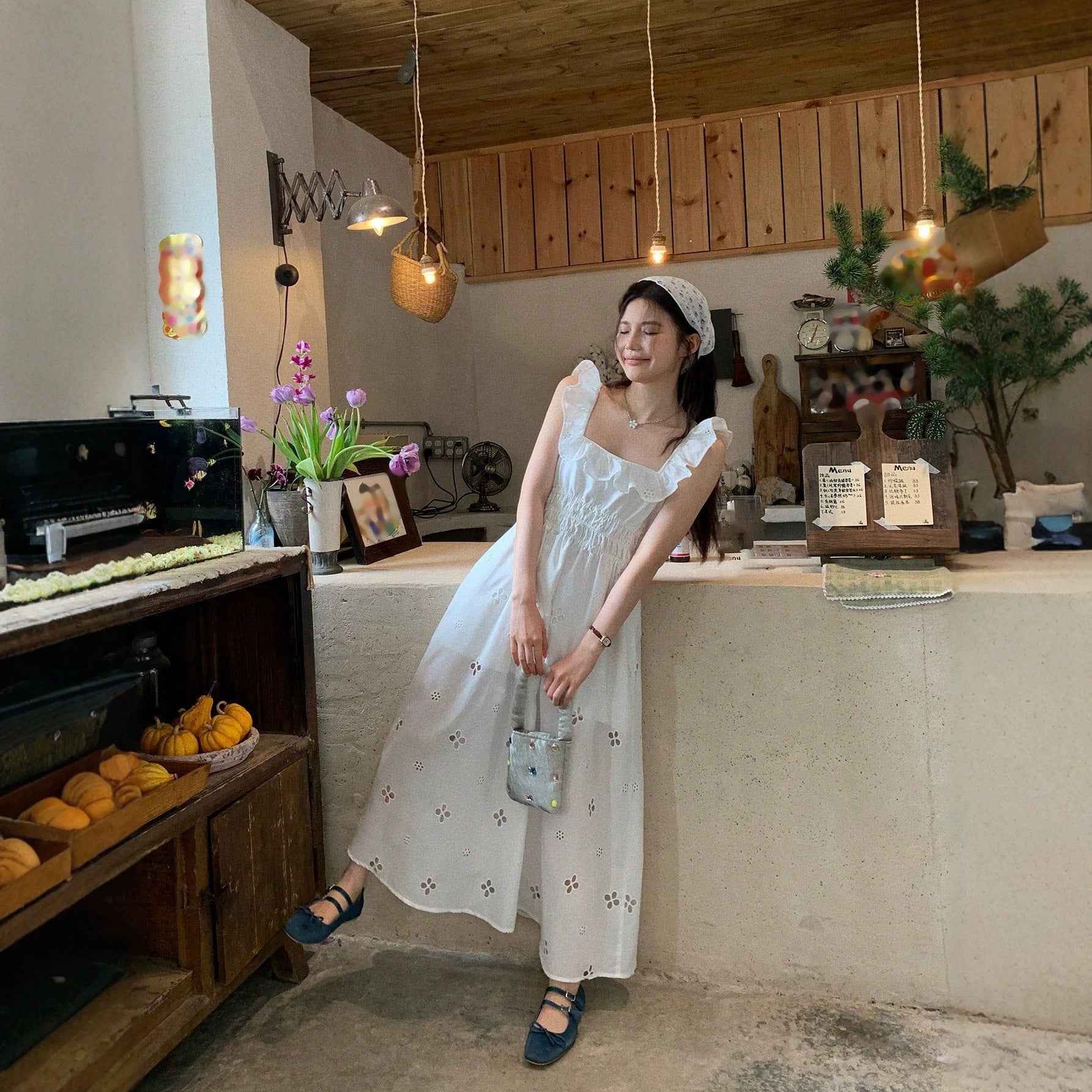 Women's White Embroidered Ruffle Cami Dress