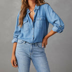 Women's White Denim Shirt Daily Long Sleeve
