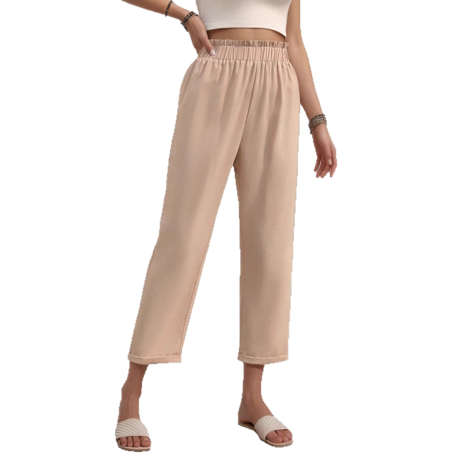 Casual Pants Women Spring Summer Women's Plus Size Women's Clothing Office Pleated High Waist Straight-Leg Pants