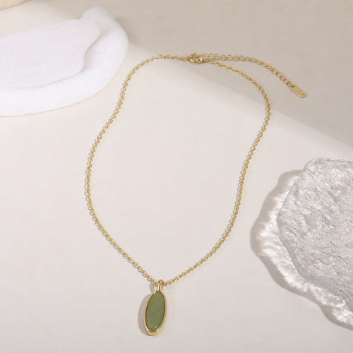 Stainless Steel Water Drop Emerald Embellished Necklace Women French Simplicity Affordable Luxury Clavicle Chain Jewelry