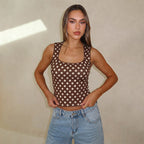 Women's Women’s Brown Polka Dot Square Neck Tank Top