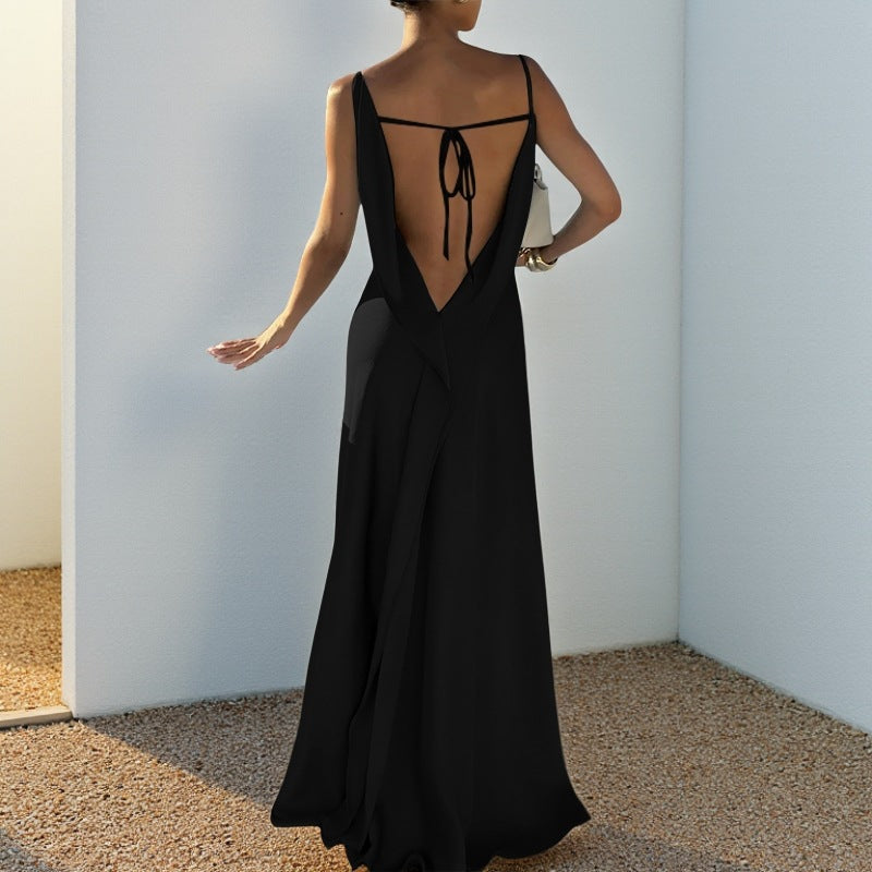 Women's Satin V-Neck Backless Split Maxi Dress