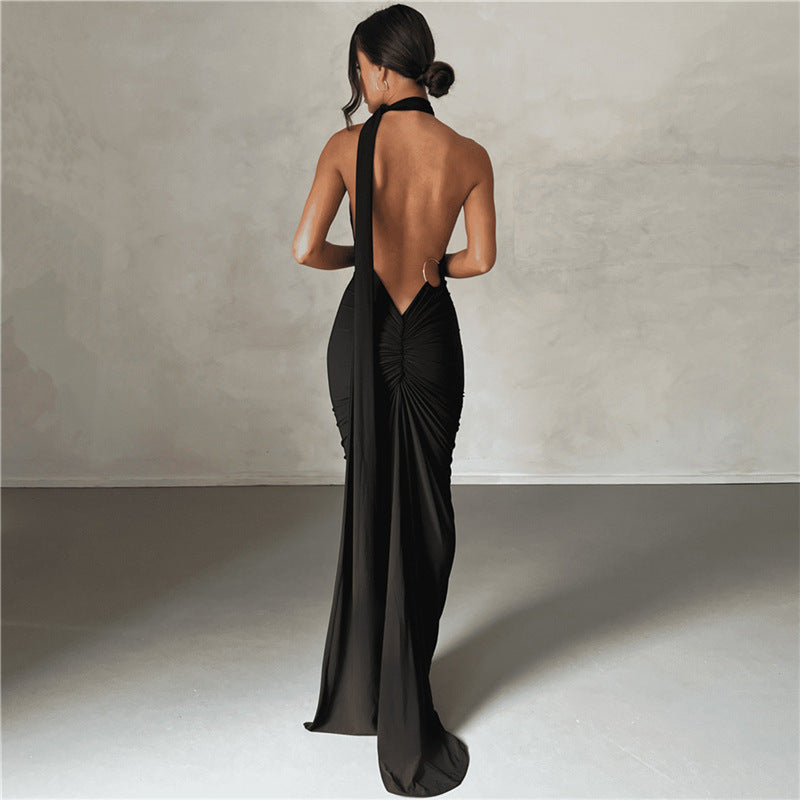 Women's Clothing Sexy Backless Halter Sheath Slim Fit Evening Dress