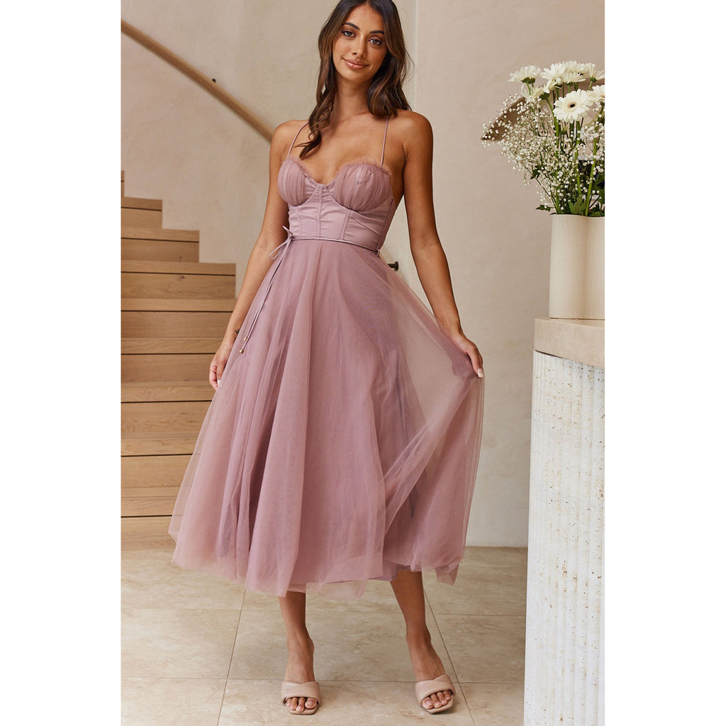 Women's Burgundy Mesh Halter Vacation Dress