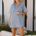 Women's Button-Front Denim Collared Mini Dress
