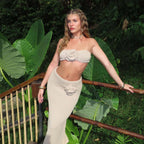 Women's Tube Knitted Hollow Out Top and Skirt Two-Piece Set