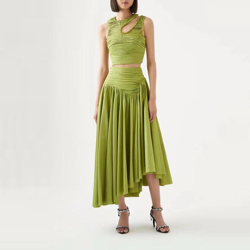 Women’s Rhinestone Cropped Top & Pleated Skirt Set