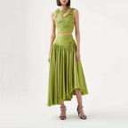 Women’s Rhinestone Cropped Top & Pleated Skirt Set