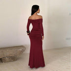 Women's Burgundy Off-Shoulder Ruched Mini Dress