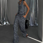 Sleeveless Waistcoat Vest High Waist Trousers Leopard Set
