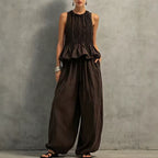 Retro Pleated SL Top WL Pants Women Loose Slimming Casual