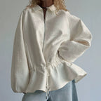 Apricot Texture Jacquard Waist Trimming Short Coat Women