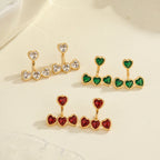 Women's Three Color Heart Zircon Stud Earrings