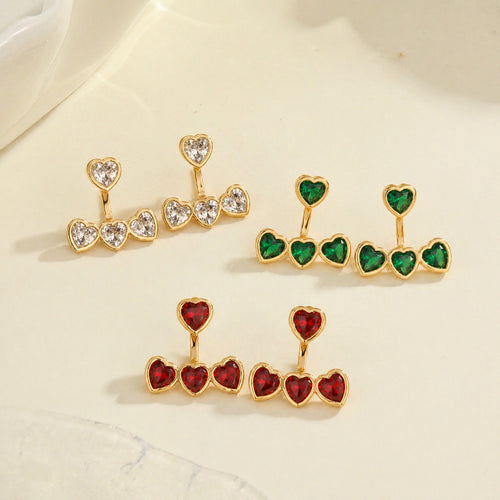 Arrival Stainless Steel Three Color Loving Heart Zircon Back Mounted Stud Earrings Women High Grade Light Luxury Stitching Earrings