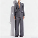 Elegant Rhinestone High Grade Gray One Button Blazer Trousers Set Two Pieces