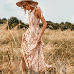 One-Shoulder Backless Printed Swing Dress