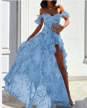Women's Ruffle-Trim Floral Off-Shoulder Maxi Dress