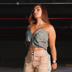 Wrapped Chest Zipper Cropped Strap Street Top