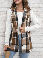 Polo Collar Plaid Vest Coat