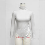 Women's Asymmetric Ruched Mock Neck Long Sleeve Top