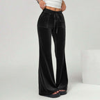 Women's Simple Velvet Casual Pants Drawstring Leg Slimming Wide Leg