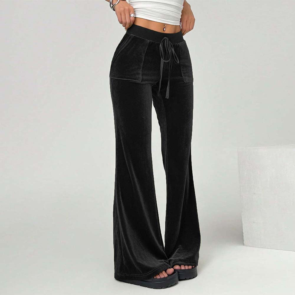 Women's Simple Velvet Casual Pants Drawstring Leg Slimming Wide Leg
