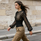 Design Blouse Women Summer Elegant Sexy Lace Stitching Slim