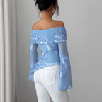 Asymmetric Embroidered Bell-Sleeve Top
