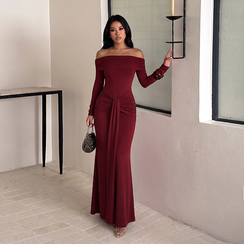 Women's Burgundy Off-Shoulder Ruched Mini Dress