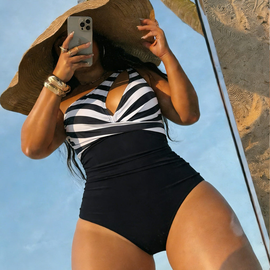 Bikini Striped One-piece Swimwear