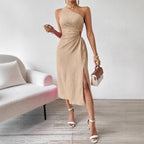 One Shoulder Cutout Slit Bodycon Maxi Dress