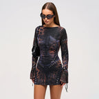 Positioning Printing Slim Fit Long Sleeve Narrow Short