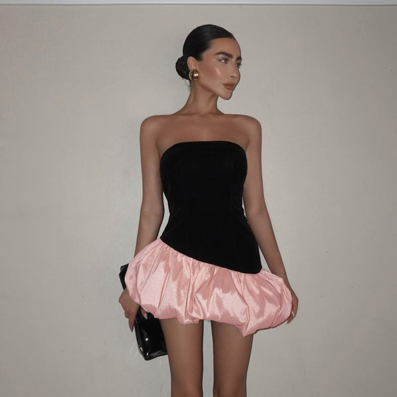 Winter Elegant Sleeveless Tube Top Advanced Suede Stitching Dress