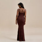 Women's Spaghetti-Strap Backless Lace Fishtail Maxi Dress