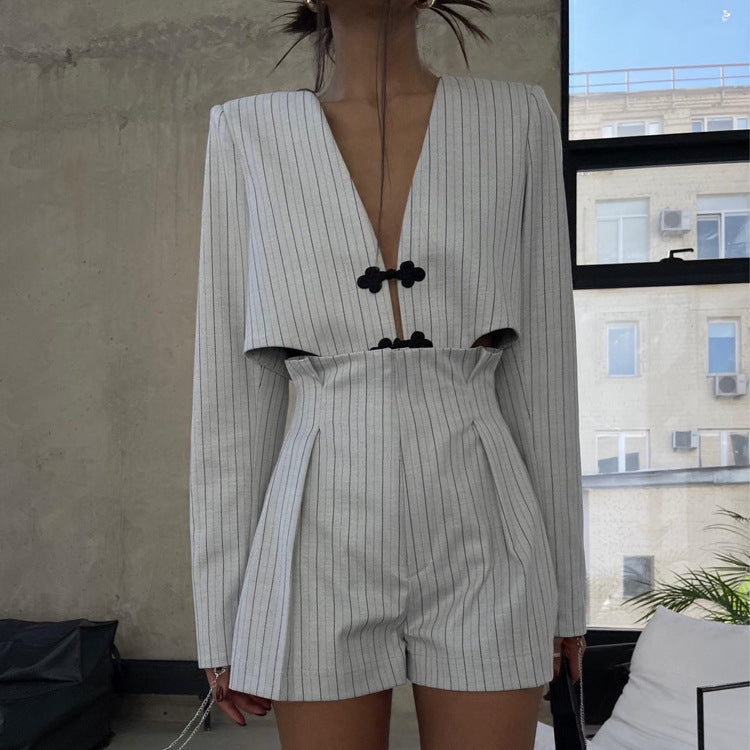 Deep-V Jacket & Shorts Set