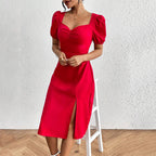 Women’s Pleated Square-Neck Side-Slit Dress