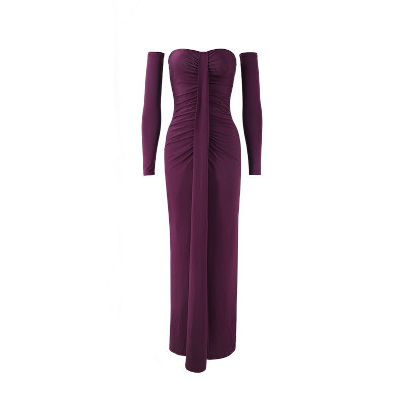Women's Sweetheart Ruched Long Sleeve Maxi Dress