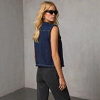 Sleeveless V Neck Denim Vest
