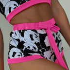 Summer Cool Cute Panda Print Stitching Short Sleeved Shorts Two Piece Women Home Wear