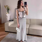 Retro Spaghetti Straps Striped Patchwork Knitting Color Dress