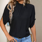 Women's Summer Women Clothing Stand Collar Batwing Sleeve Black Top For Women