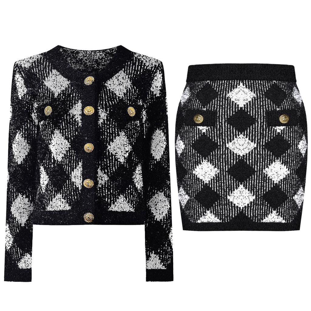 Women's Spring Autumn Woolen Heavy Jacket and Skirt Two-Piece Set