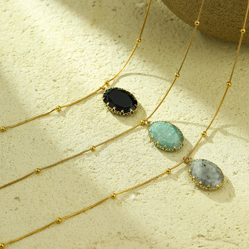 Retro Light Luxury Natural Stone Stainless Steel Embellished Simple High Sense Ladies Clavicle Chain