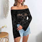 Floral Mesh Knit Off-Shoulder Top