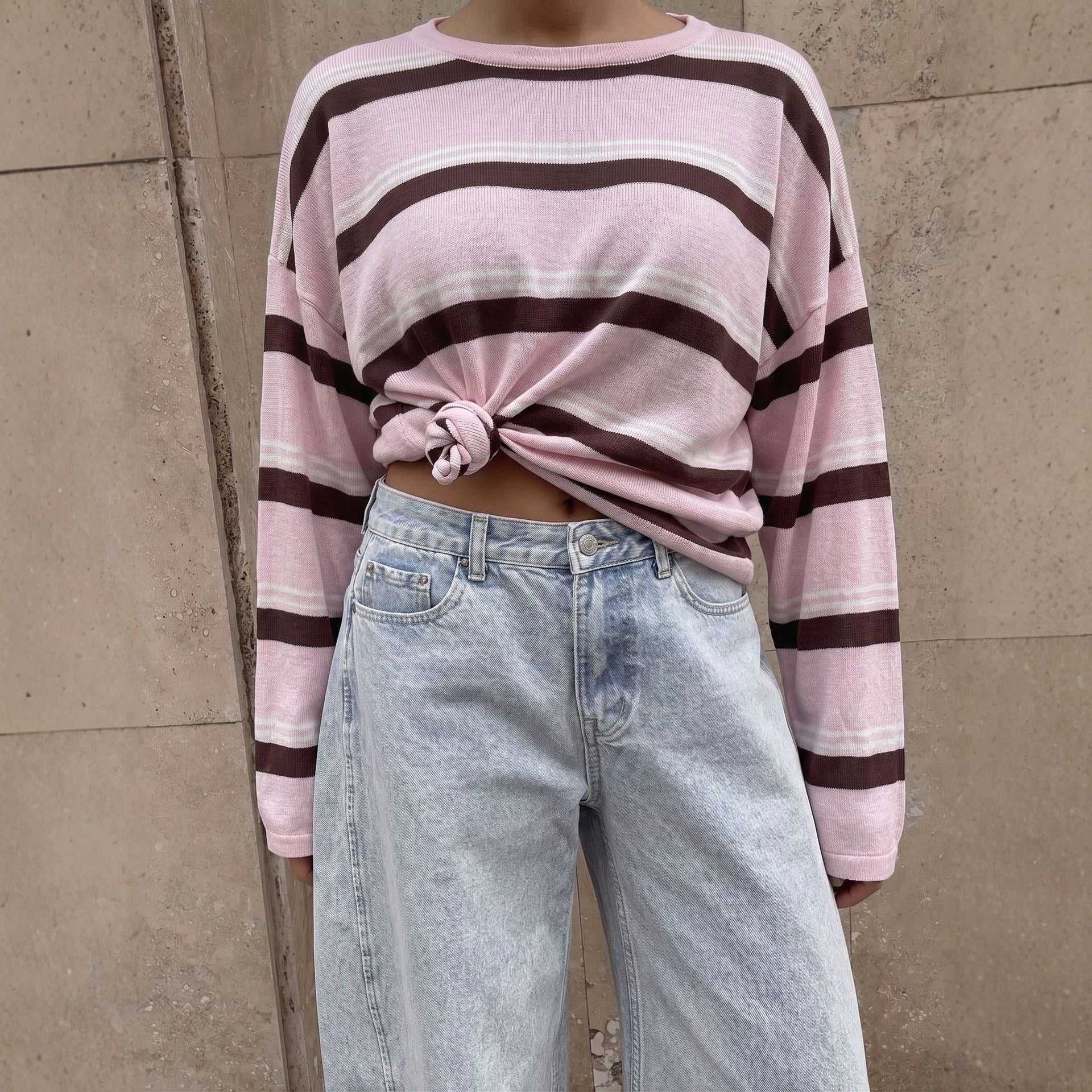 Women's Striped Tie-Detail Long Sleeve Blouse