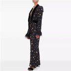 Women's Heavy Embroidery Velvet Stitching Feather Blazer Long Sleeved